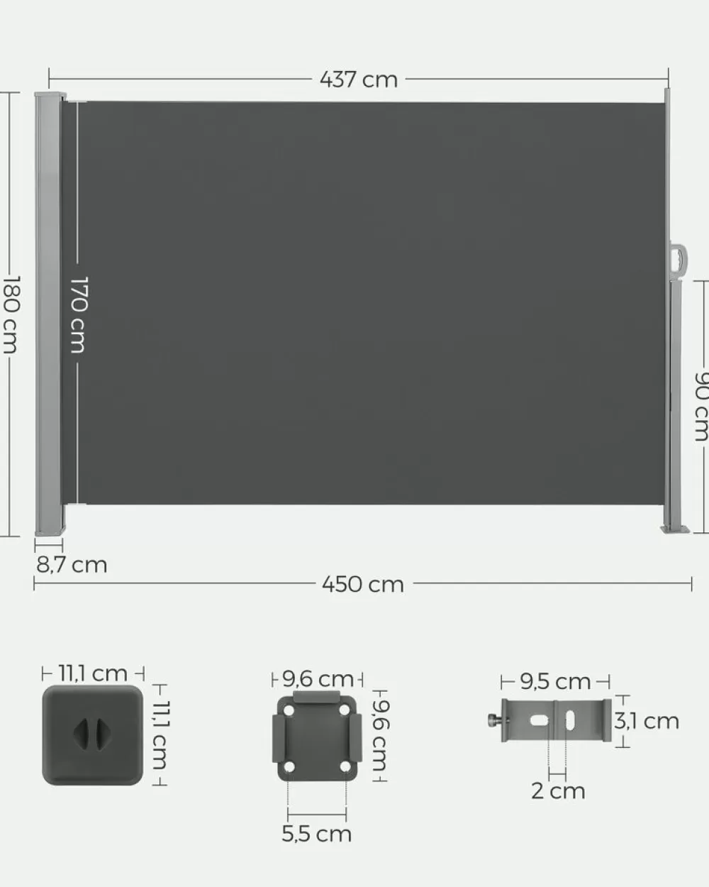 Outlet SONGMICS Seitenmarkise 1.8 m hoch Anthrazit