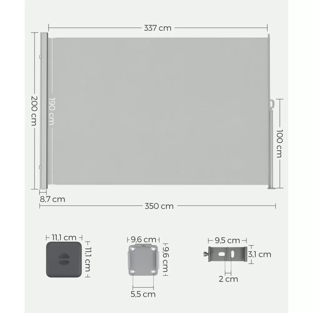 Outlet SONGMICS Seitenmarkise ausziehbar 200 x 350 cm für Balkon