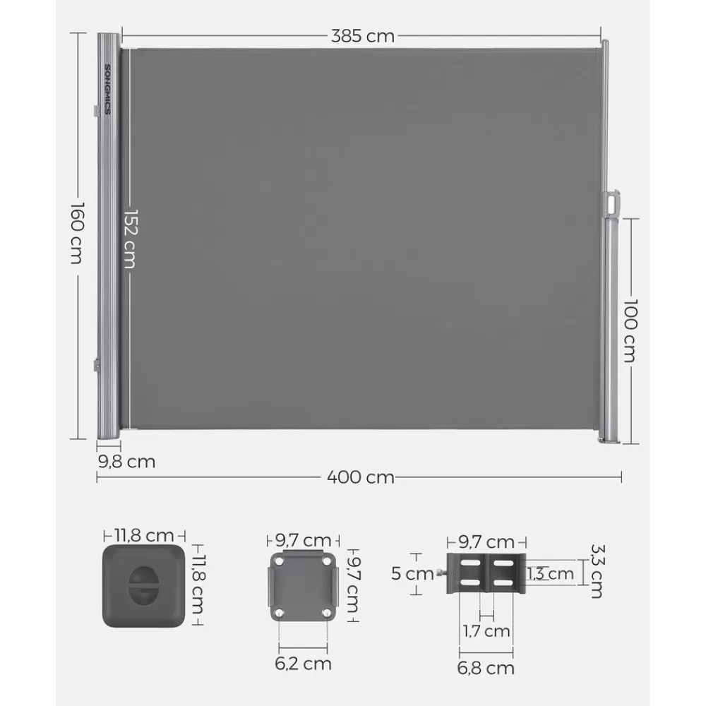 Cheap SONGMICS Seitenmarkise ausziehbar 160 x 400 cm für Balkon Grau