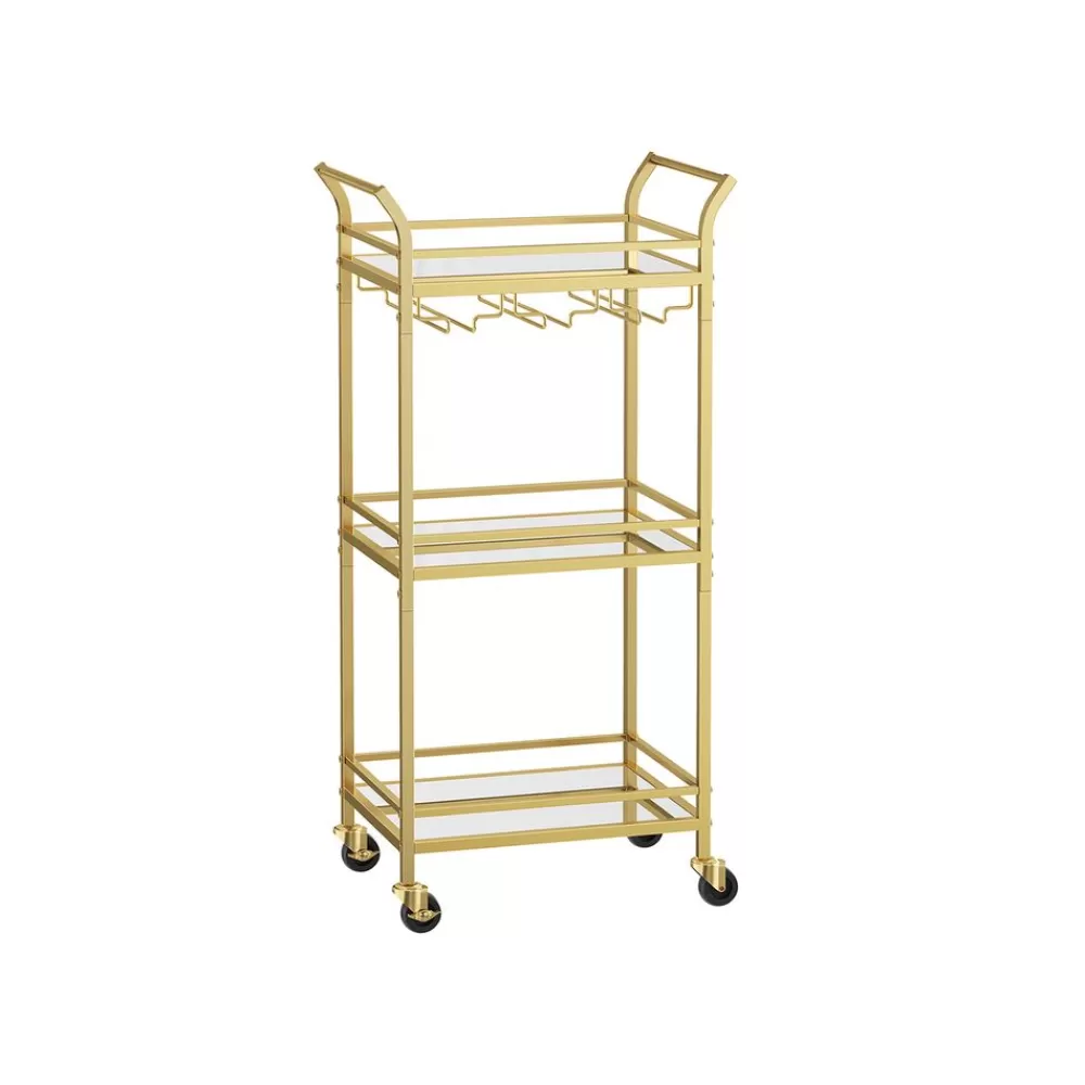 Best Sale SONGMICS Servierwagen 3 Ebenen mit Rollen goldfarben