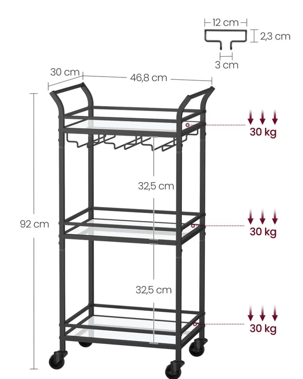 servierwagen__ebenen_mit_rollen_goldfarben_15.webp Best Sale SONGMICS Servierwagen 3 Ebenen mit Rollen goldfarben