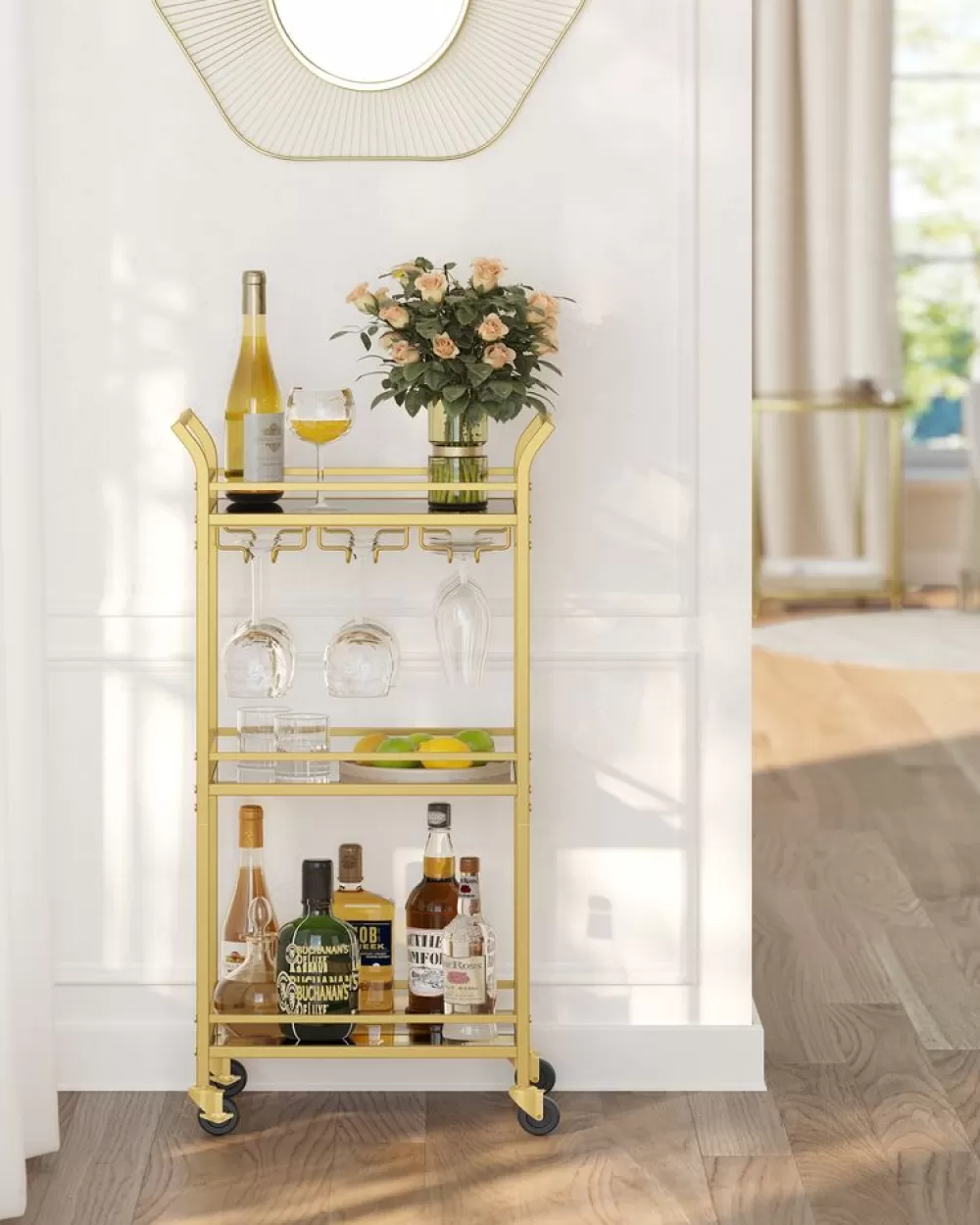 servierwagen__ebenen_mit_rollen_goldfarben_2.webp Best Sale SONGMICS Servierwagen 3 Ebenen mit Rollen goldfarben