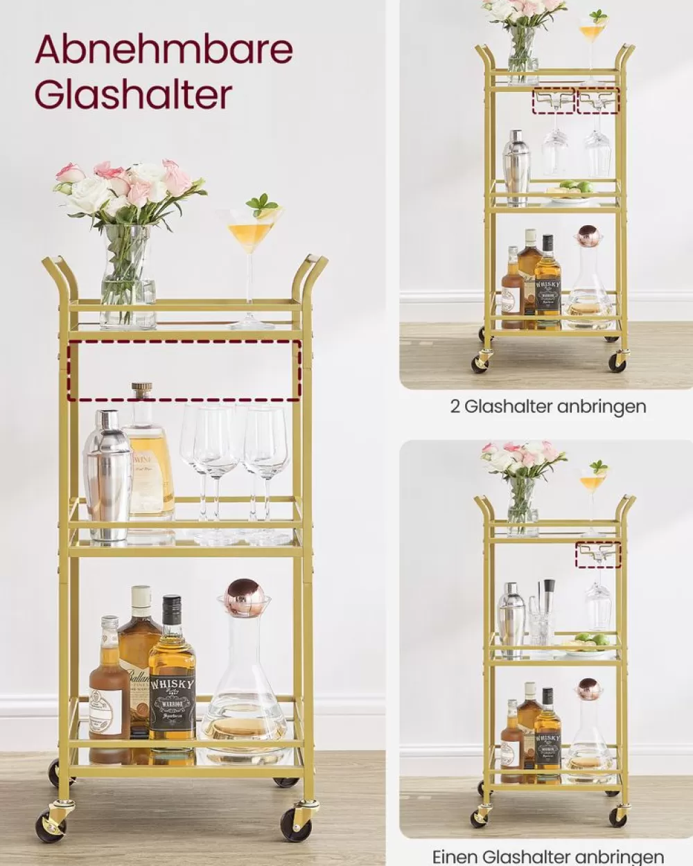 servierwagen__ebenen_mit_rollen_goldfarben_5.webp Best Sale SONGMICS Servierwagen 3 Ebenen mit Rollen goldfarben