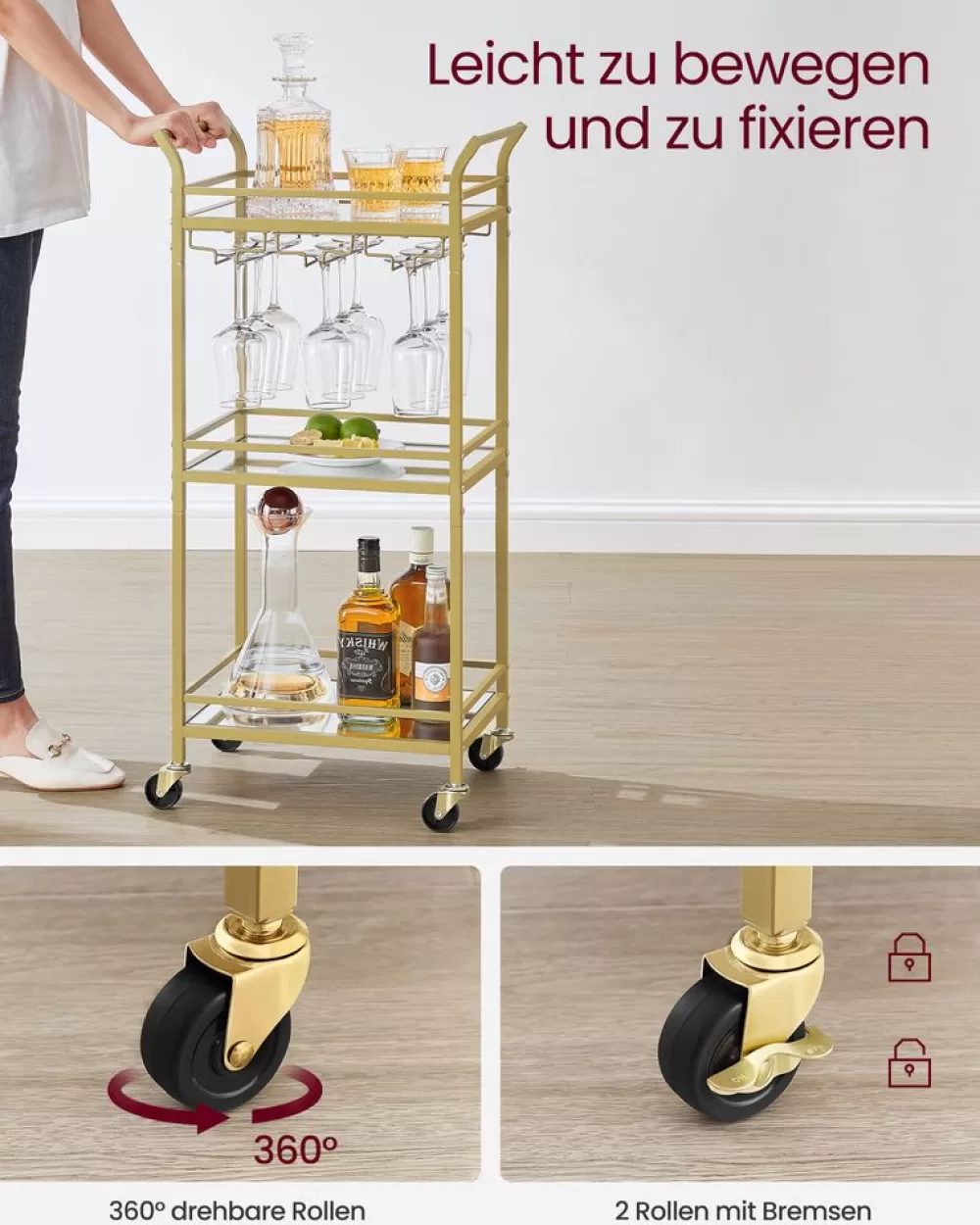 servierwagen__ebenen_mit_rollen_goldfarben_7.webp Best Sale SONGMICS Servierwagen 3 Ebenen mit Rollen goldfarben