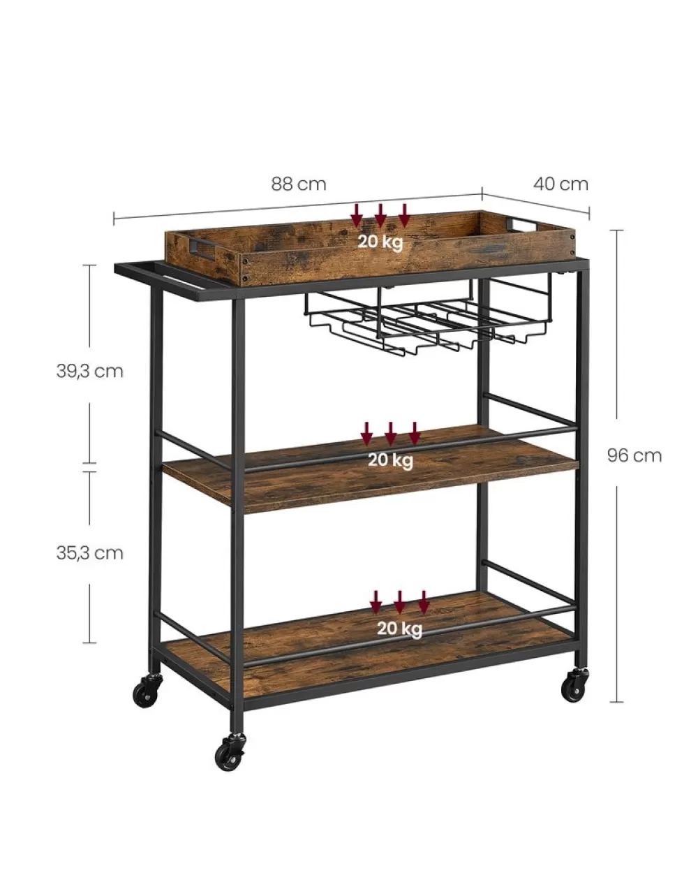 servierwagen_mit_fen_und_rollen__x__x__cm_5.webp Clearance SONGMICS Servierwagen mit Füßen und Rollen 40 x 88 x 96 cm