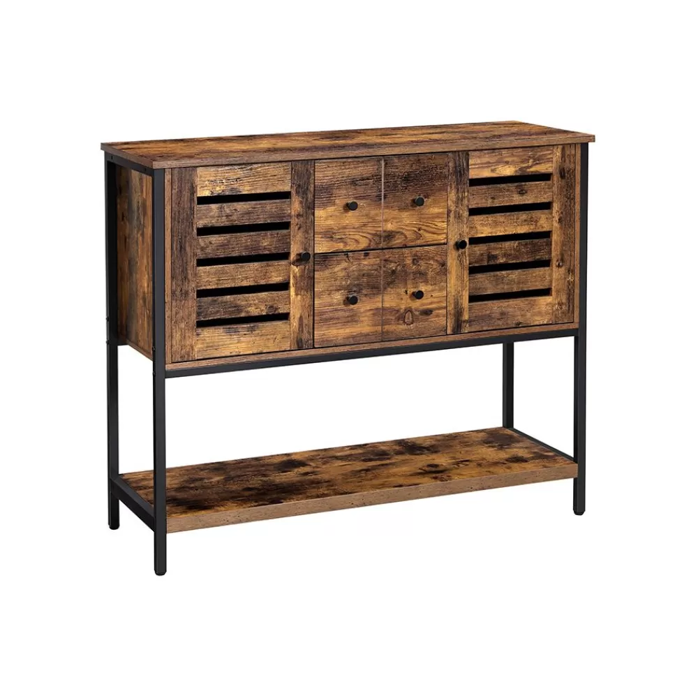 Clearance SONGMICS Sideboard mit 2 Schubladen und Türen vintagebraun-schwarz