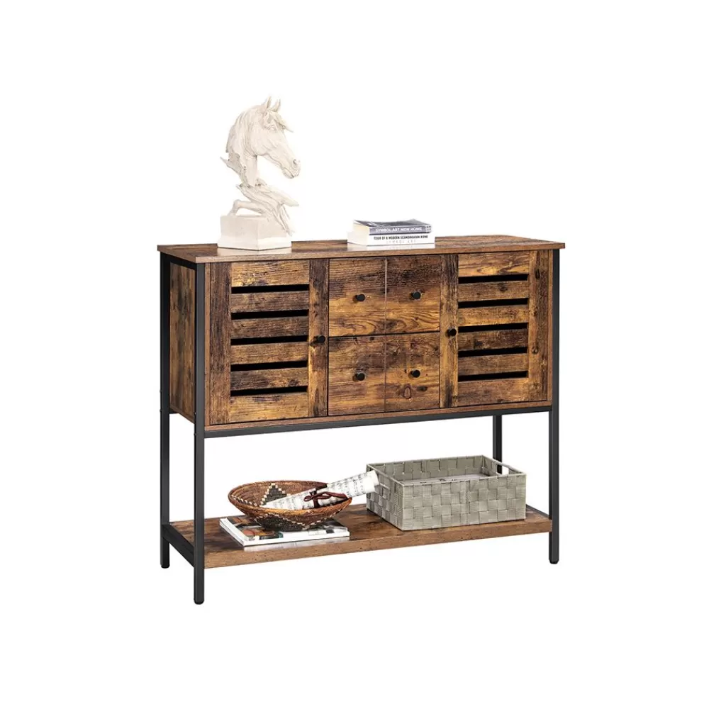 Clearance SONGMICS Sideboard mit 2 Schubladen und Türen vintagebraun-schwarz