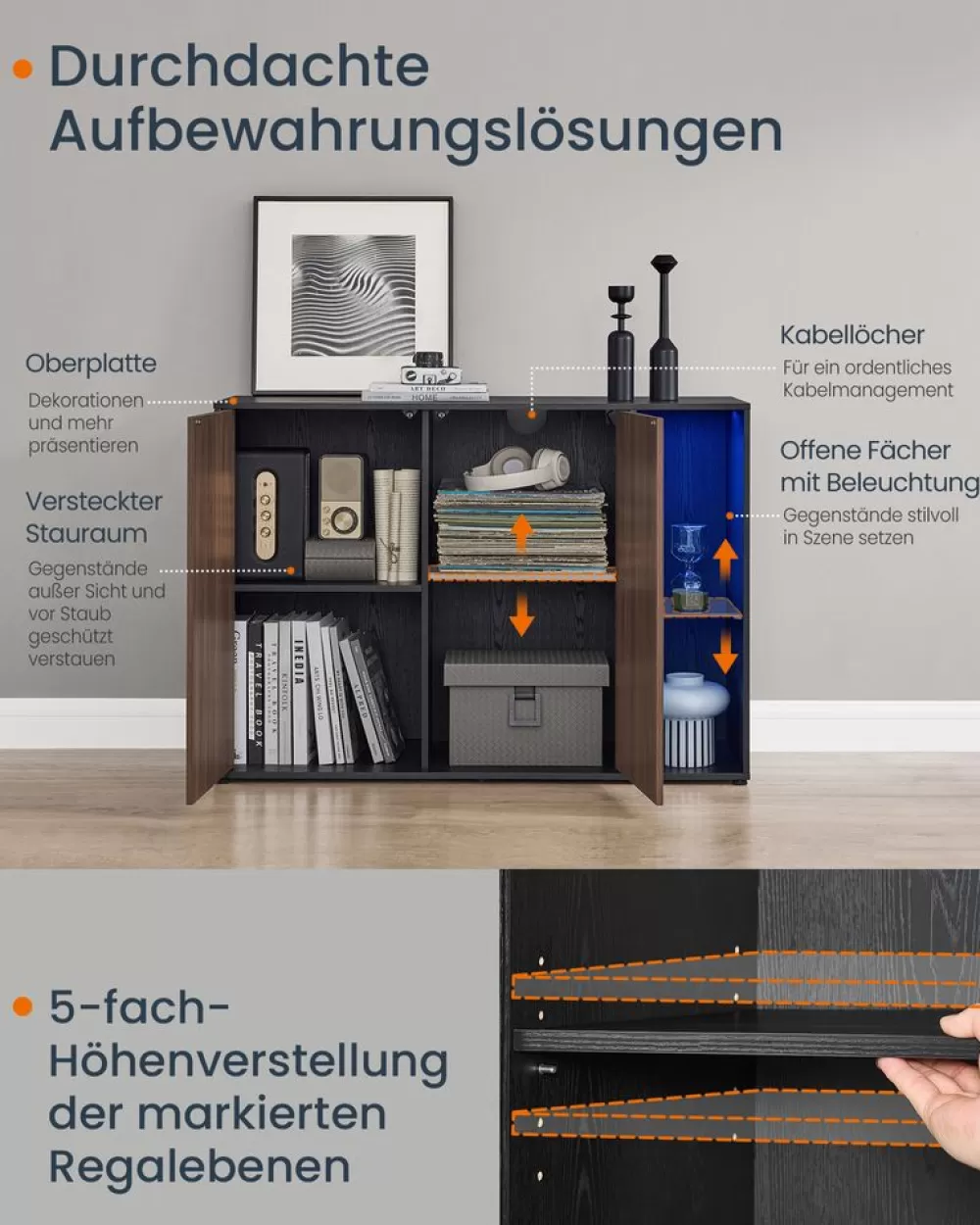 sideboard_mit_beleuchtung_und_toollesstechnologie_4.webp New SONGMICS Sideboard mit Beleuchtung und Toolless-Technologie
