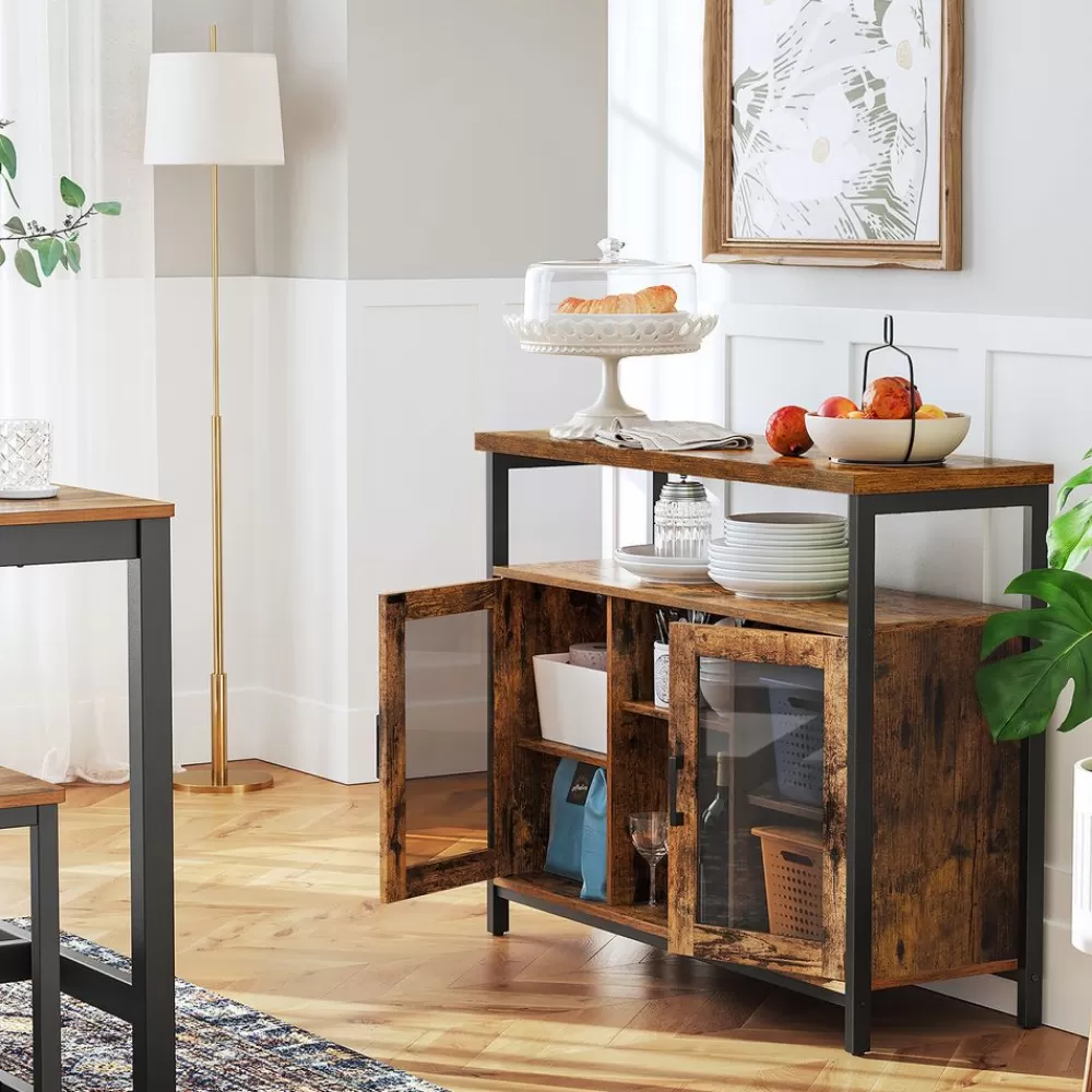 Sale SONGMICS Sideboard mit Glastüren vintagebraun-schwarz