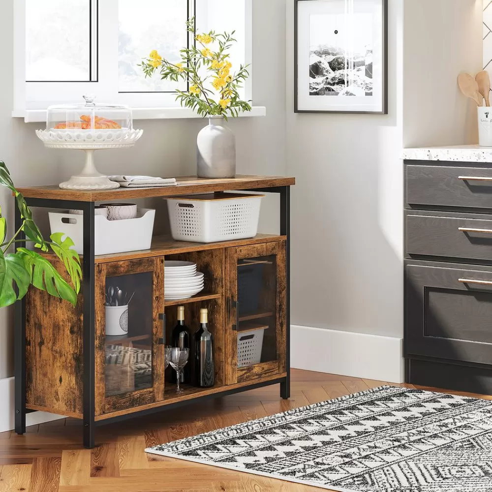 sideboard_mit_glastren_2.webp Sale SONGMICS Sideboard mit Glastüren vintagebraun-schwarz