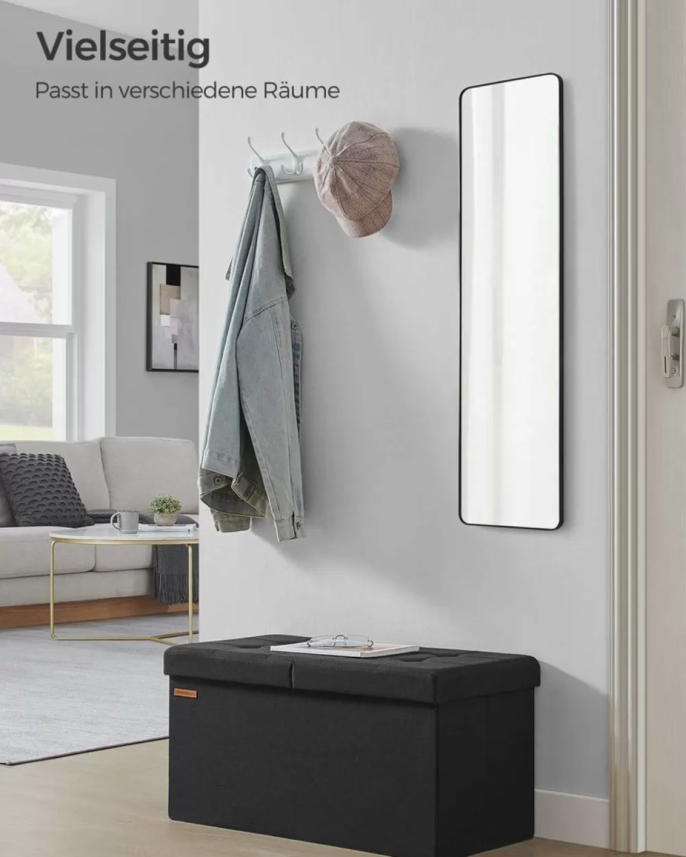 Best Sale SONGMICS Sitzbank mit Stauraum 38 x 76 x 38 cm tintenschwarz
