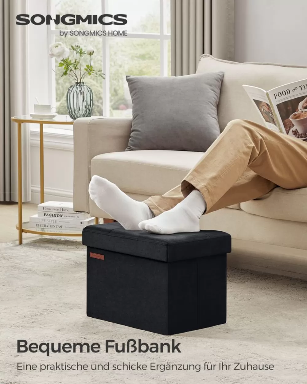 Fashion SONGMICS Sitzbank mit Stauraum aus Samt mit Deckel tintenschwarz