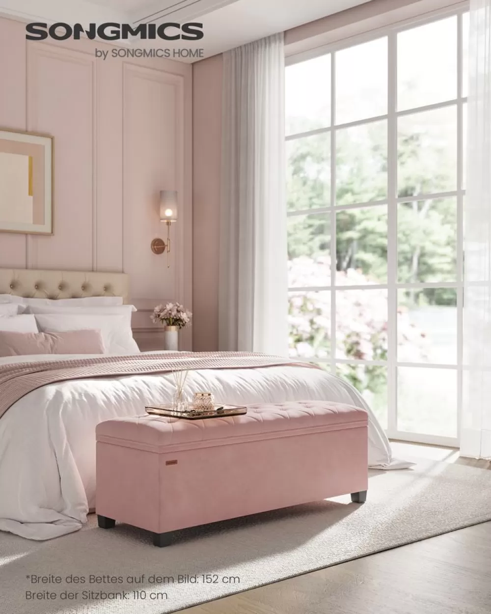Store SONGMICS Sitzhocker mit Stauraum 40 x 110 x 40 cm pastellrosa