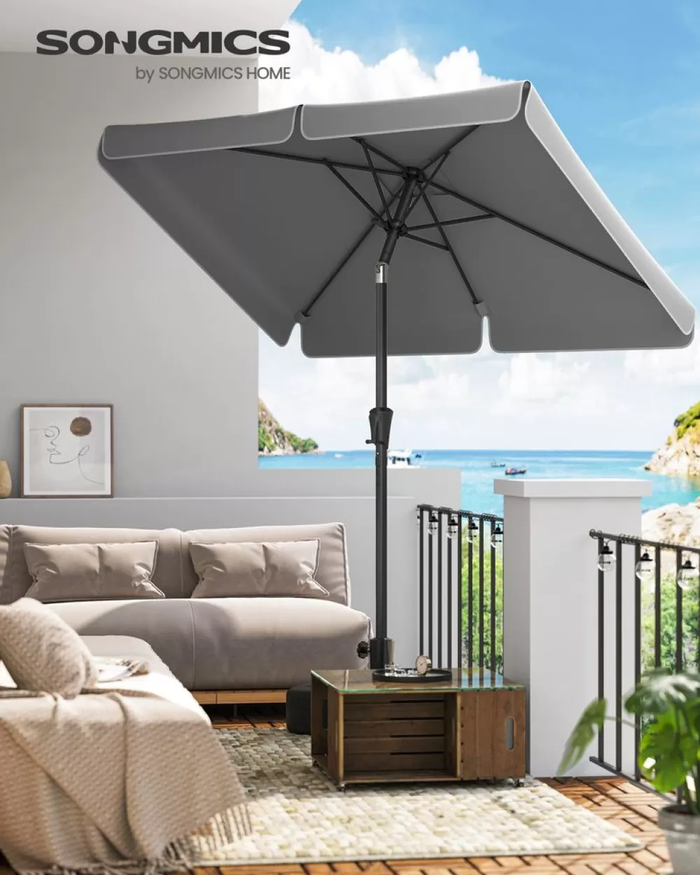 Best Sale SONGMICS Sonnenschirm 200 x 150 cm rechteckig grau