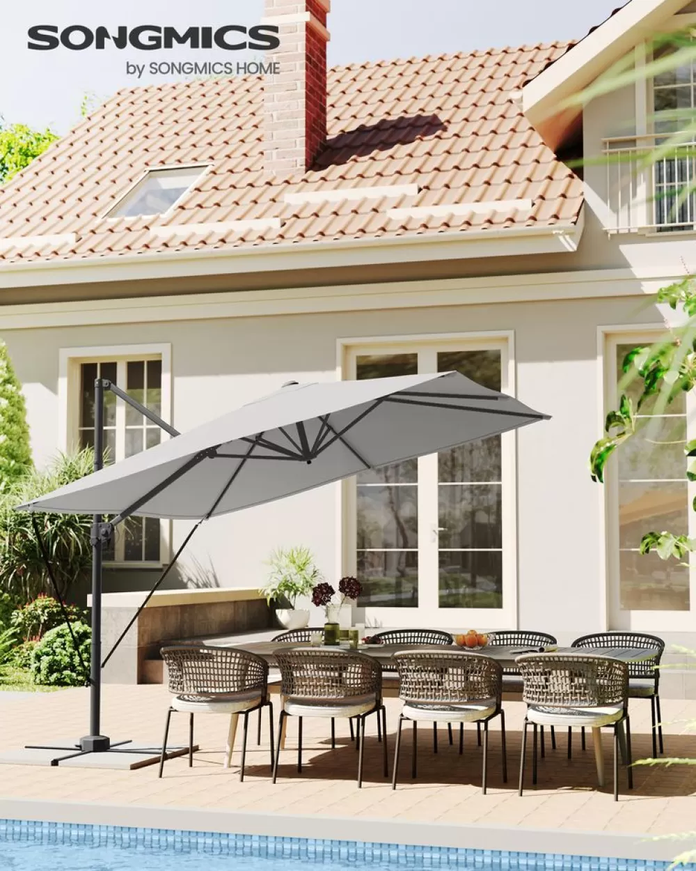 Outlet SONGMICS Sonnenschirm mit Kurbel und Kreuzfuß taubengrau
