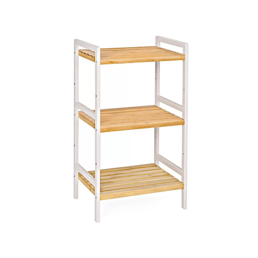 New SONGMICS Standregal aus Bambus Weiß-Naturfarbe