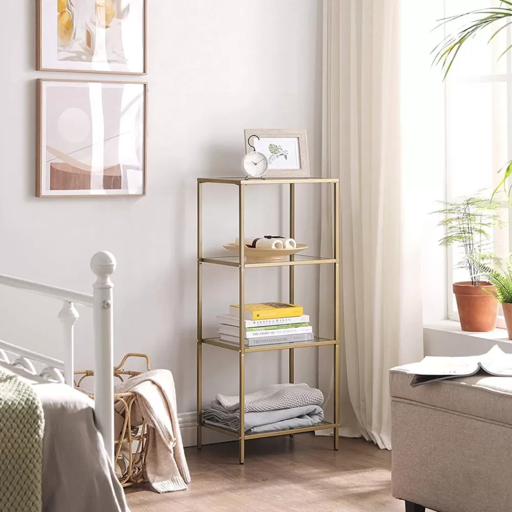 Discount SONGMICS Standregal aus Hartglas Gold