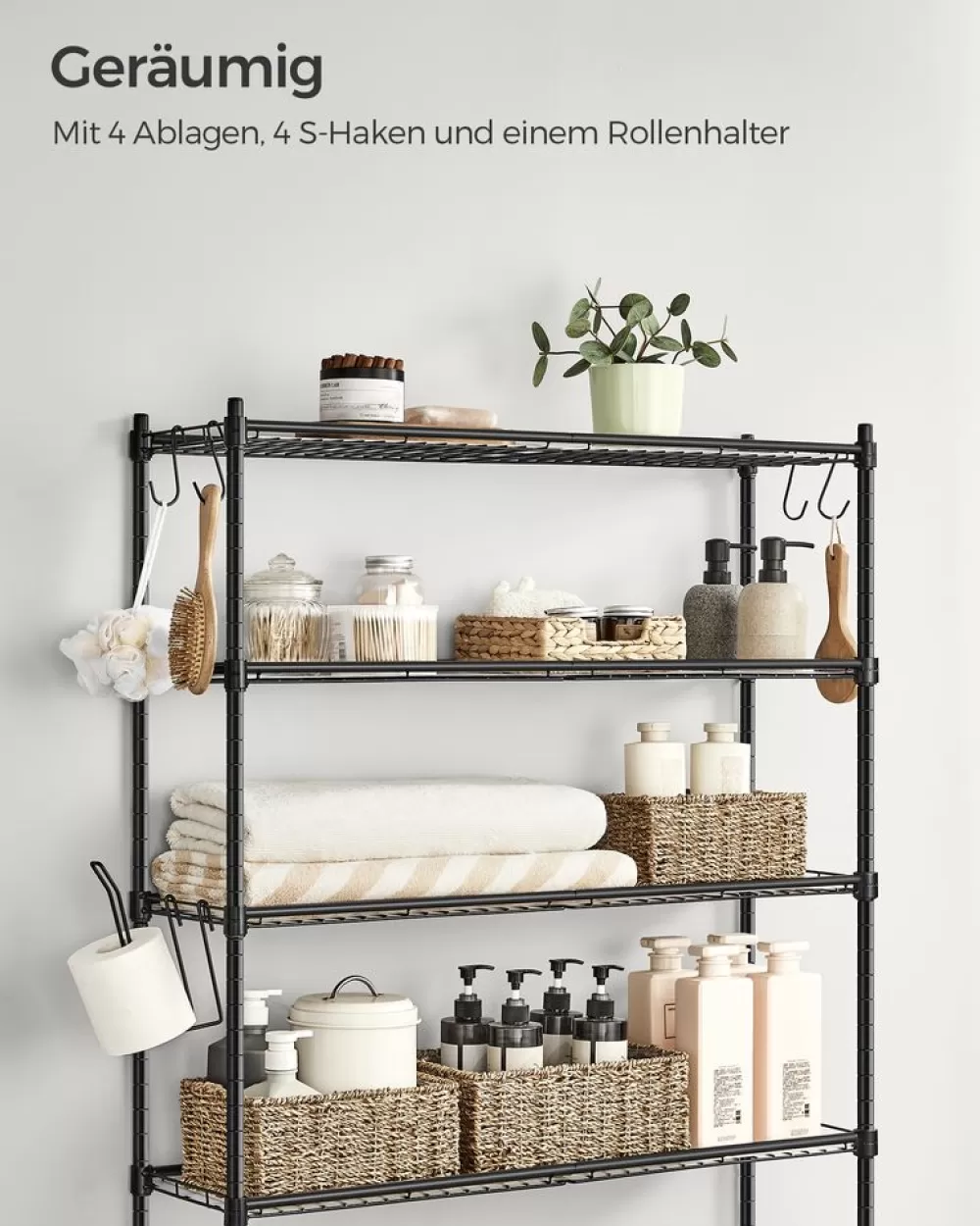 stckiges_toilettenregal_mit_verstellbaren_ablagen_schwarz_2.webp Discount SONGMICS 4-stöckiges Toilettenregal mit verstellbaren Ablagen schwarz