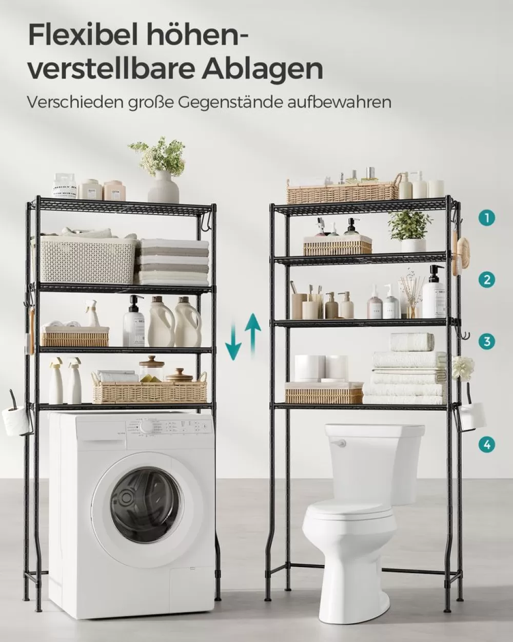 stckiges_toilettenregal_mit_verstellbaren_ablagen_schwarz_3.webp Discount SONGMICS 4-stöckiges Toilettenregal mit verstellbaren Ablagen schwarz