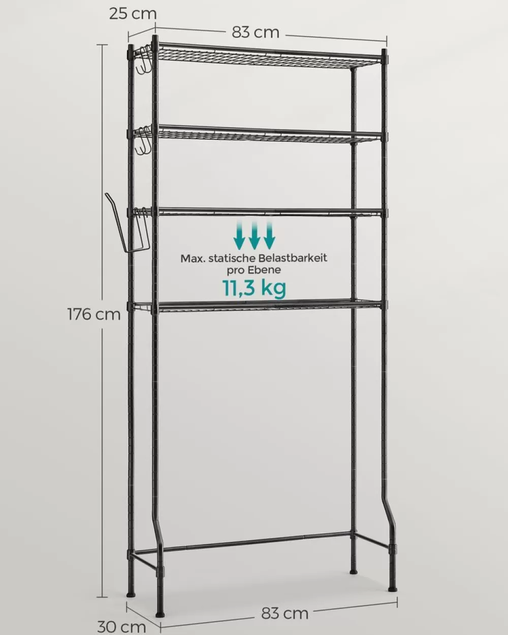 stckiges_toilettenregal_mit_verstellbaren_ablagen_schwarz_4.webp Discount SONGMICS 4-stöckiges Toilettenregal mit verstellbaren Ablagen schwarz