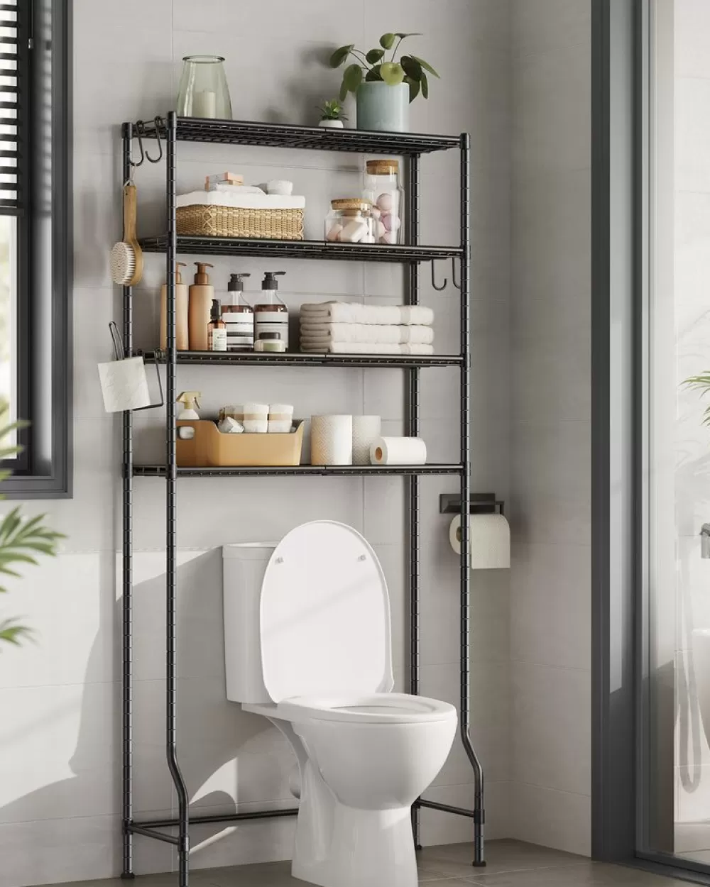 stckiges_toilettenregal_mit_verstellbaren_ablagen_schwarz_7.webp Discount SONGMICS 4-stöckiges Toilettenregal mit verstellbaren Ablagen schwarz