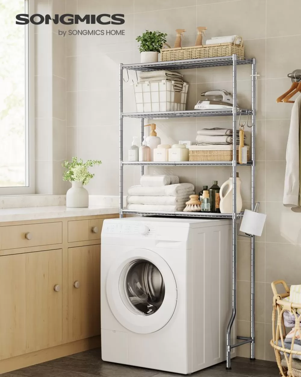 stckiges_toilettenregal_mit_verstellbaren_ablagen_schwarz_9.webp Discount SONGMICS 4-stöckiges Toilettenregal mit verstellbaren Ablagen schwarz