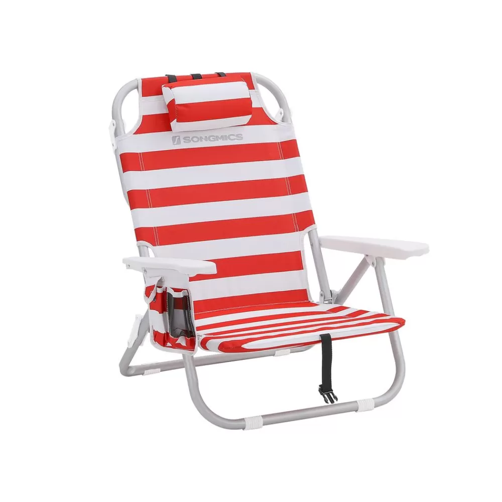 Hot SONGMICS Strandstuhl mit Kühltasche Rot-Weiß