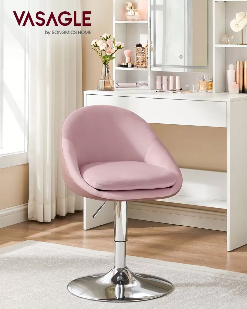 Flash Sale SONGMICS Stuhl verstellbar mit Rückenlehne und Sockel pastellrosa