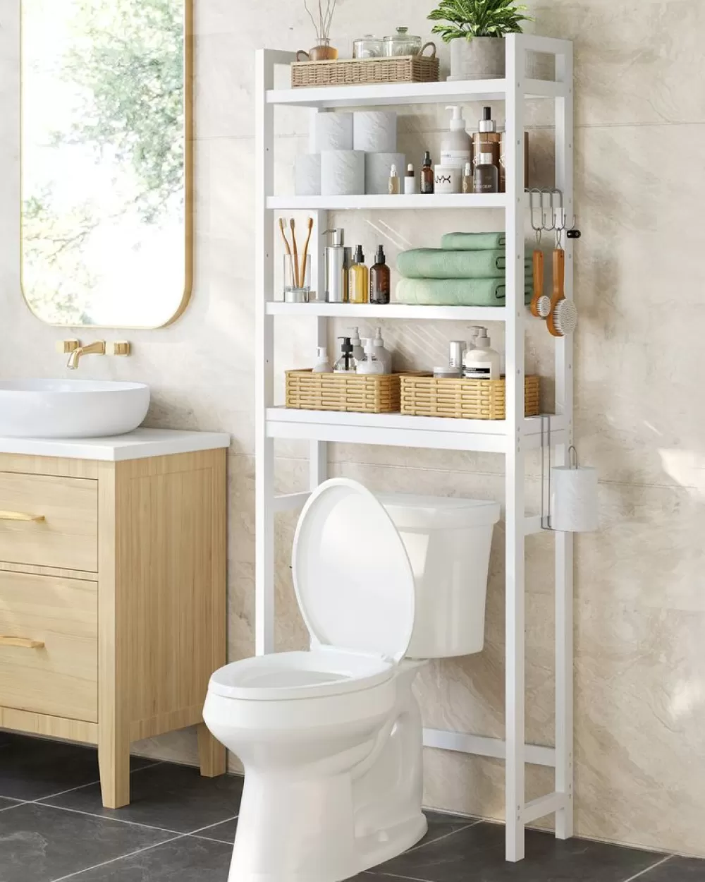 Cheap SONGMICS Toilettenregal mit verstellbaren Ablagen wolkenweiß