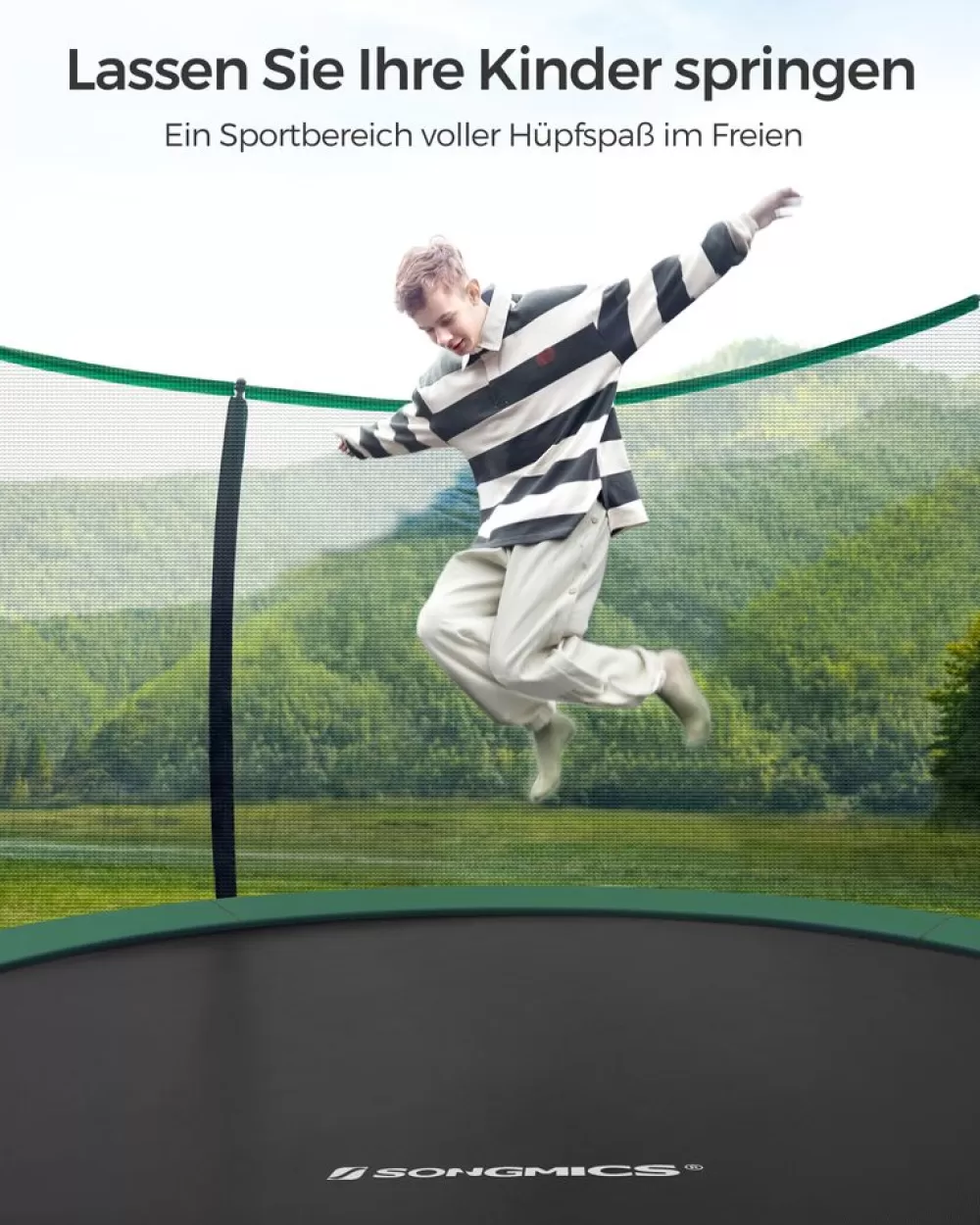 Discount SONGMICS Trampolin Ø 427 cm mit innenliegendem Netz schwarz-dunkelgrün
