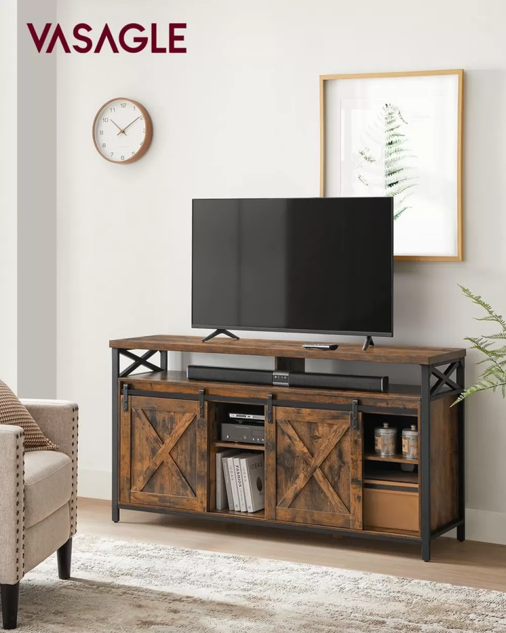 Store SONGMICS TV-Schrank Landhausstil Vintagebraun-Schwarz