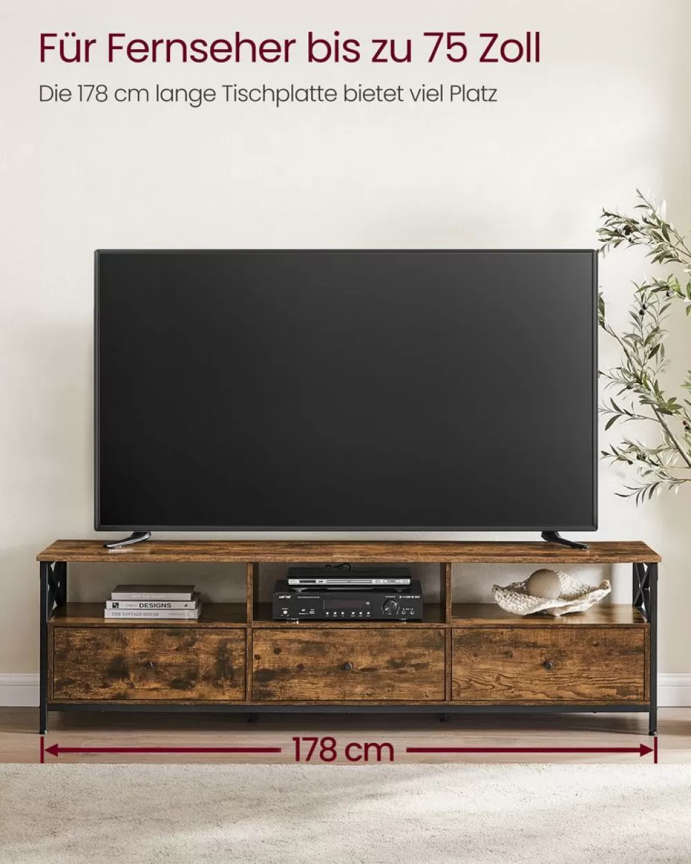 Sale SONGMICS TV-Schrank mit 3 Schubladen vintagebraun-schwarz