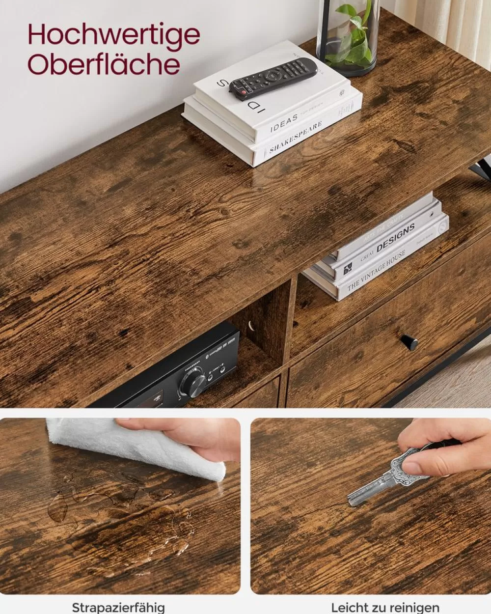 Sale SONGMICS TV-Schrank mit 3 Schubladen vintagebraun-schwarz