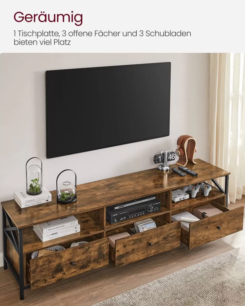 Sale SONGMICS TV-Schrank mit 3 Schubladen vintagebraun-schwarz
