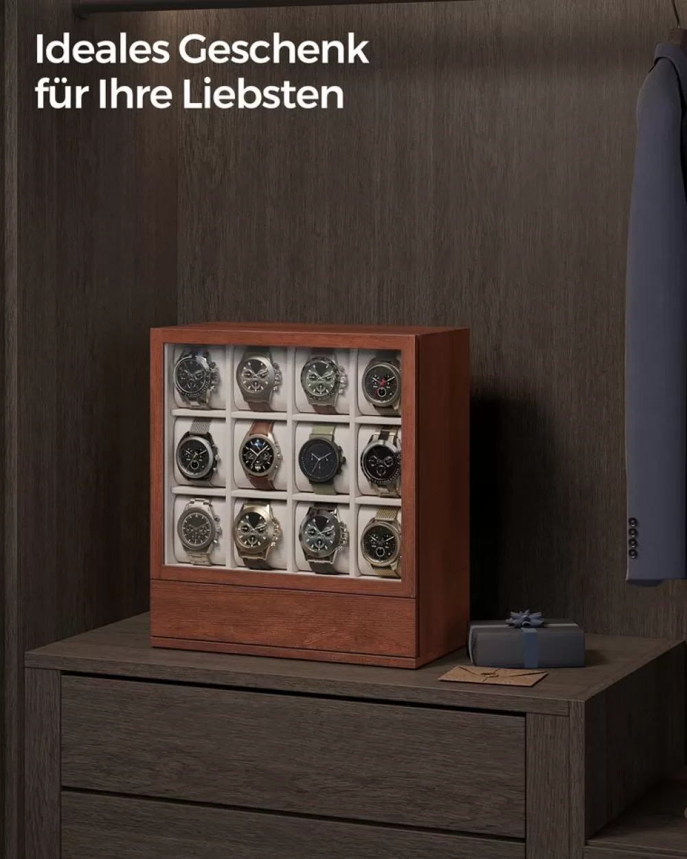 uhrenbox__fcher_mit_fenster_geschenkidee_kaffeebraun_5.webp Hot SONGMICS Uhrenbox 12 Fächer mit Fenster Geschenkidee kaffeebraun