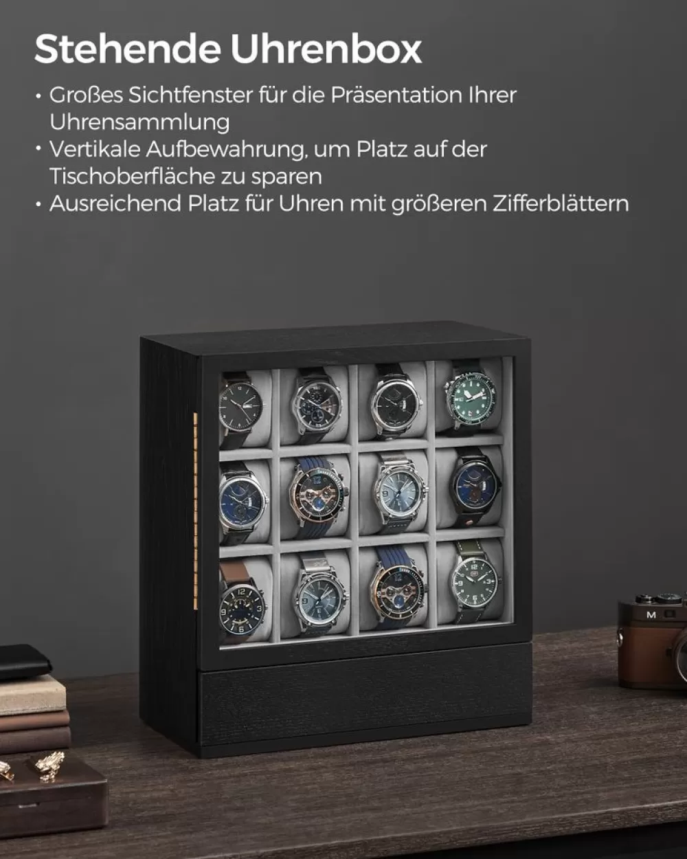 uhrenbox__fcher_mit_fenster_geschenkidee_kaffeebraun_7.webp Hot SONGMICS Uhrenbox 12 Fächer mit Fenster Geschenkidee kaffeebraun