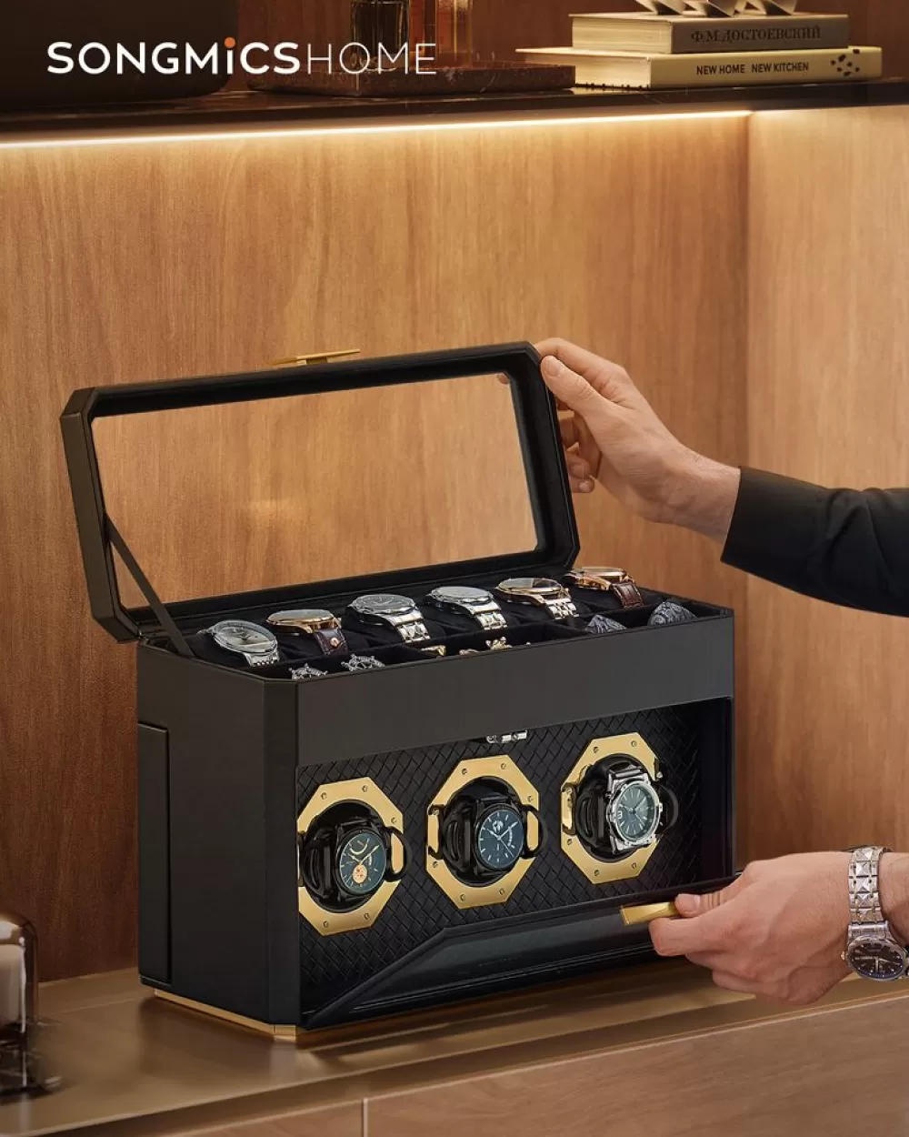 Online SONGMICS Uhrenbox für 9 Uhren mit Glasfenster tintenschwarz