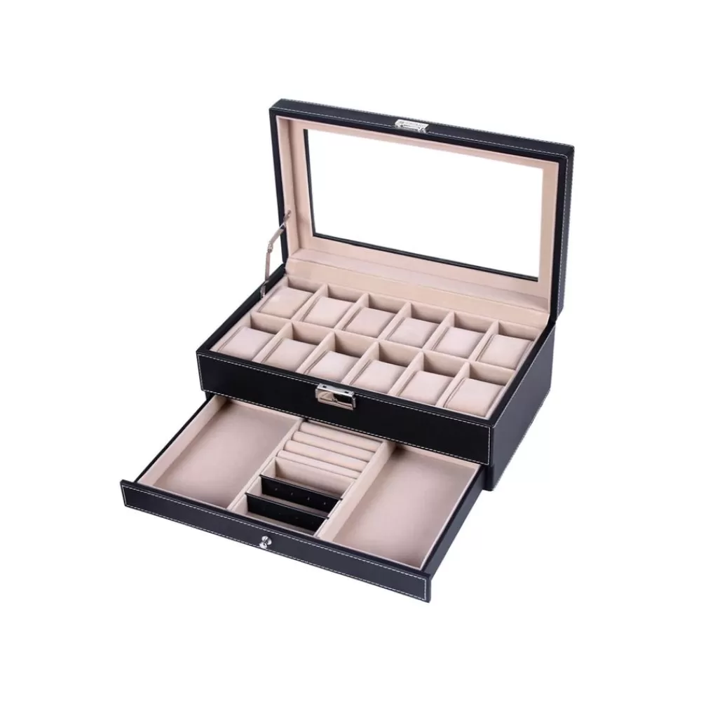 Fashion SONGMICS Uhrenbox für 12 Uhren mit Schmuckfach