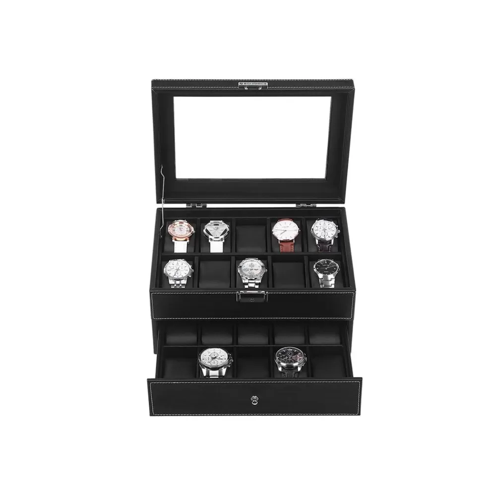 Cheap SONGMICS Uhrenbox für 20 Uhren mit Schublade