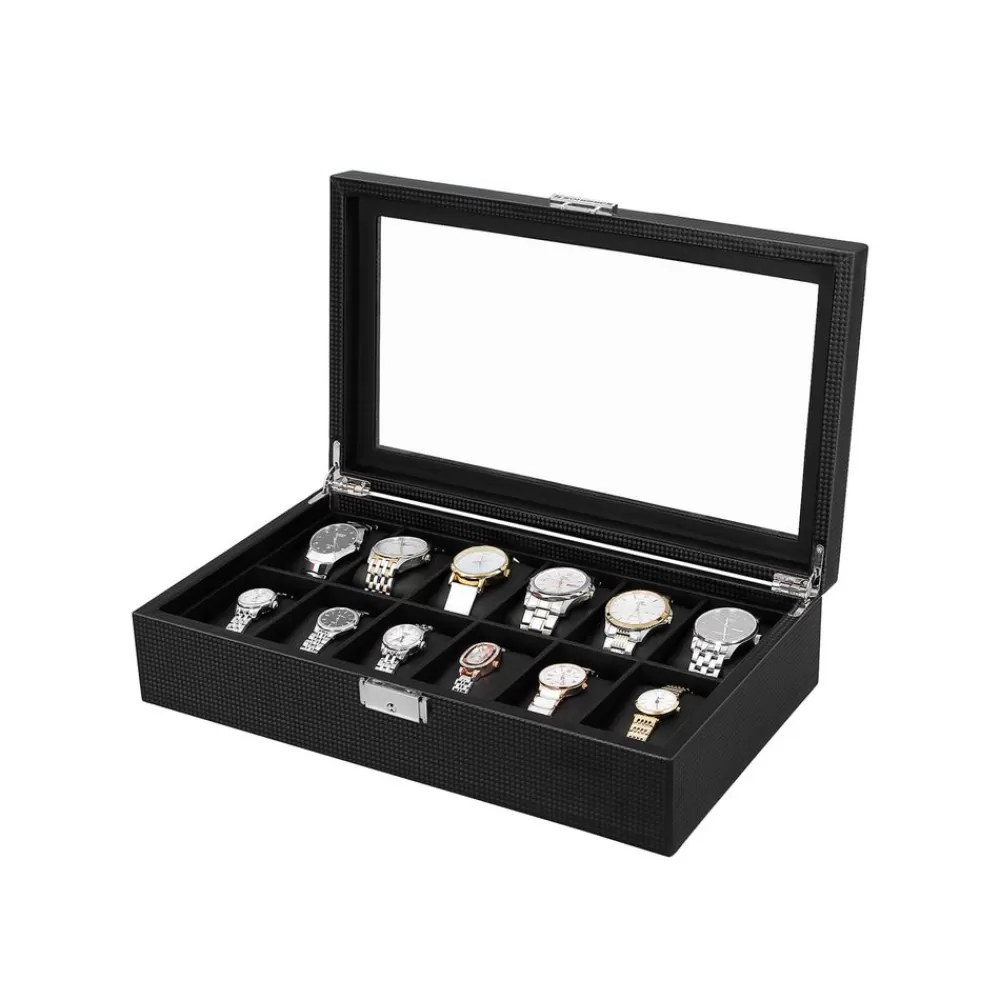 Best Sale SONGMICS Uhrenbox für 12 Uhren Schwarz