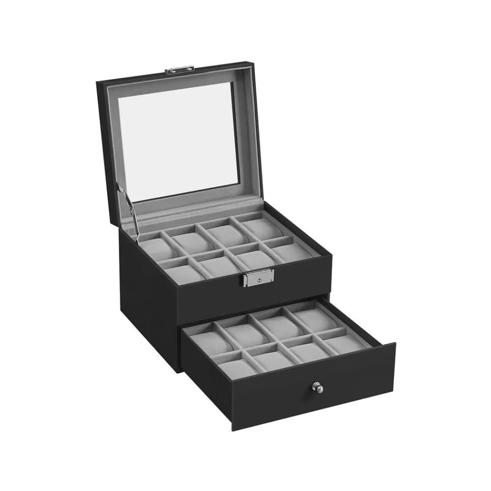 Online SONGMICS Uhrenkasten mit Glasdeckel Geschenkidee schwarz