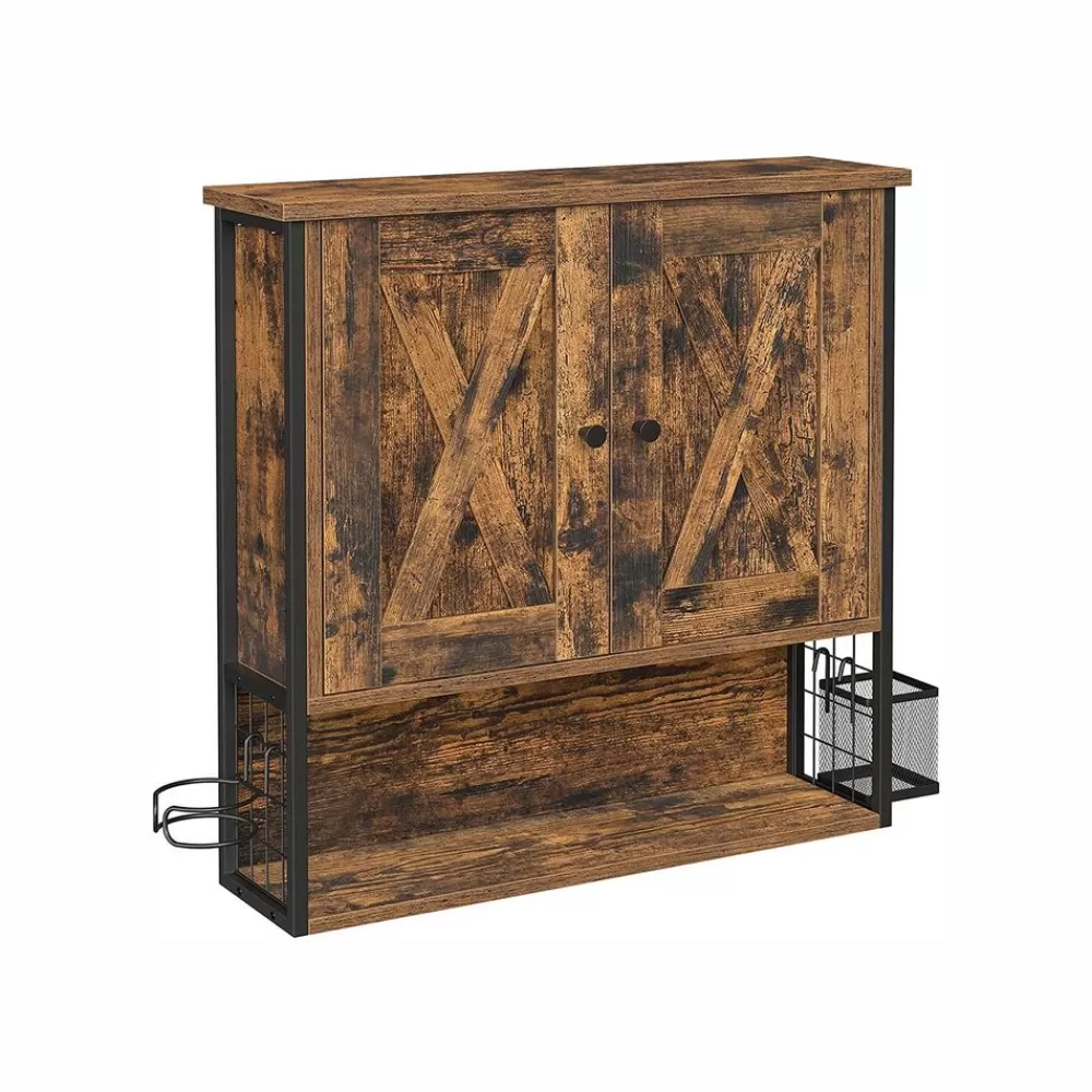 Fashion SONGMICS Wandschrank im Badezimmer Vintagebraun-Schwarz