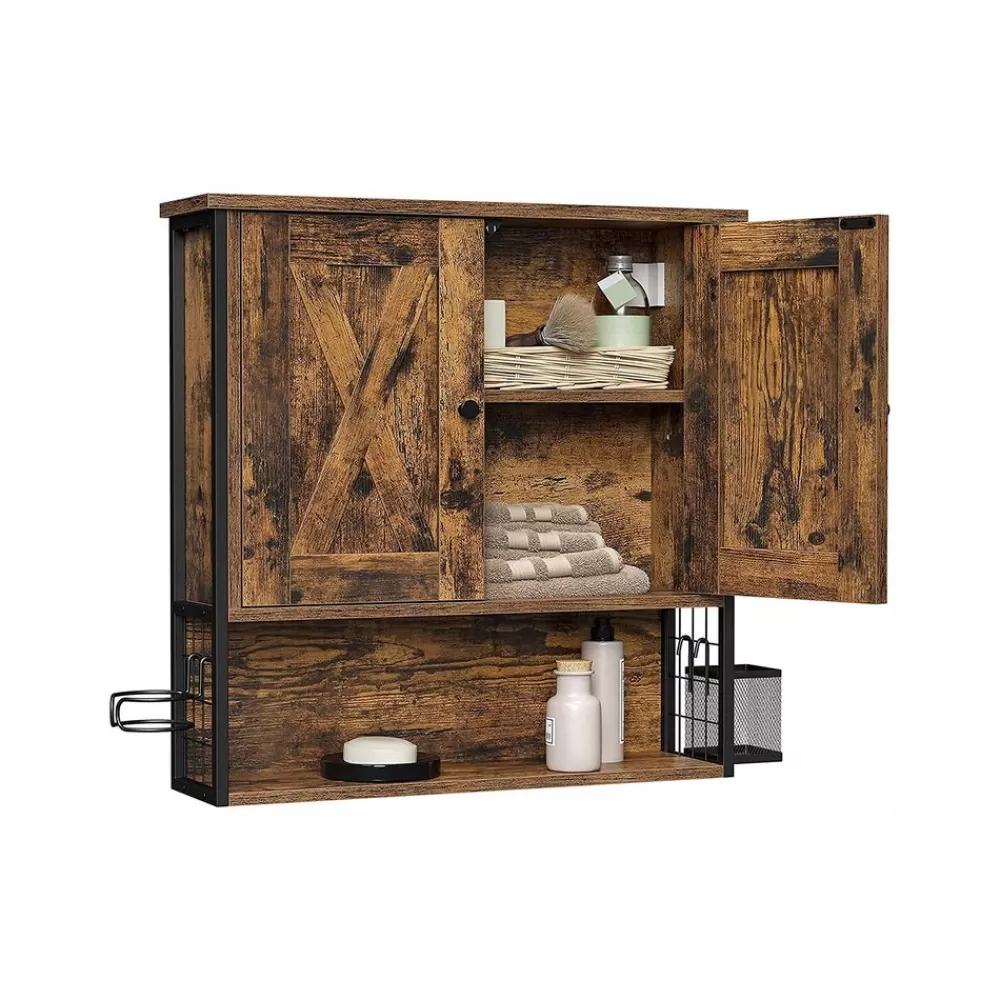 Fashion SONGMICS Wandschrank im Badezimmer Vintagebraun-Schwarz
