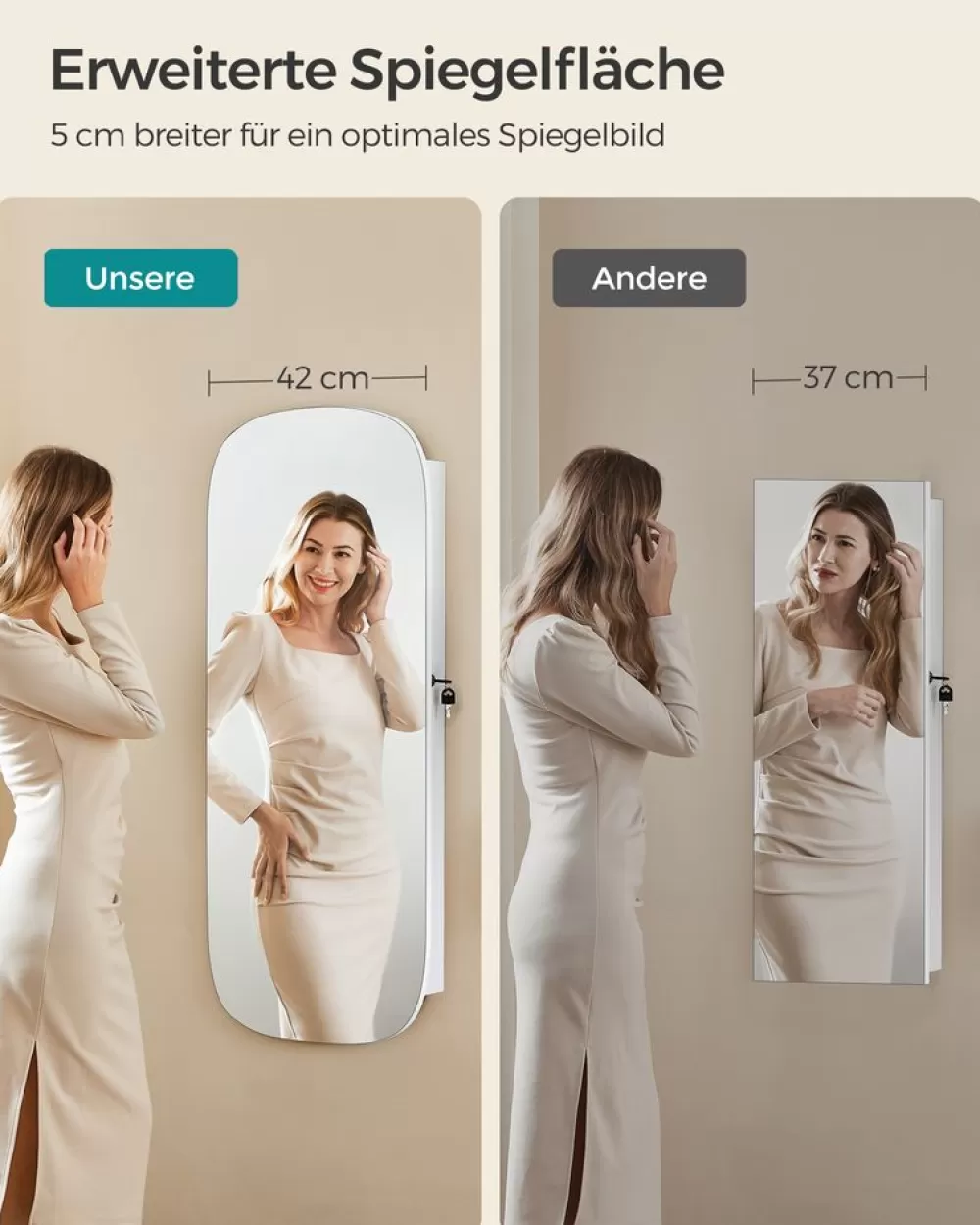 Fashion SONGMICS Wandschrank mit Spiegel Oberfläche in Weiß weiß-greige