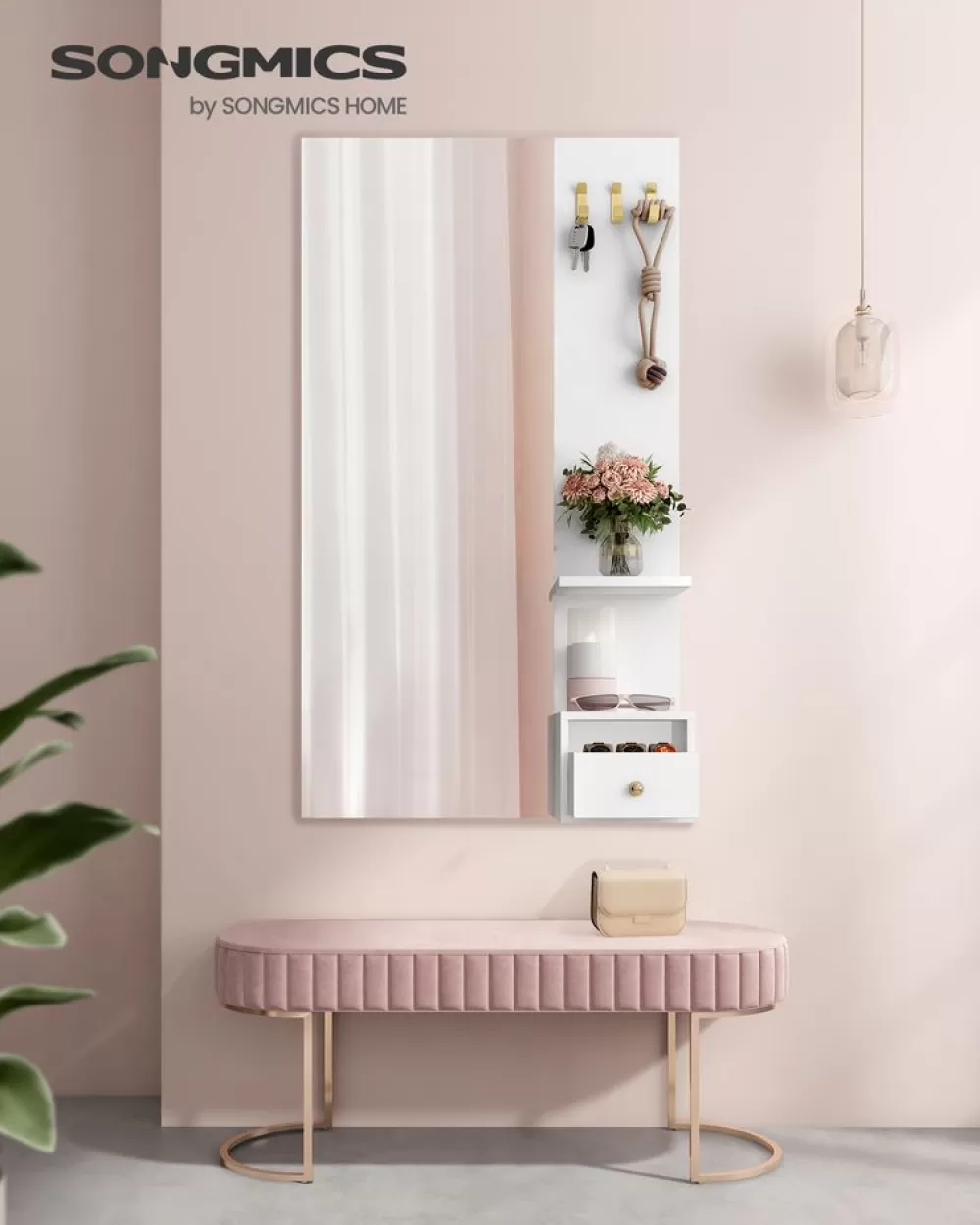 Best SONGMICS Wandspiegel mit Stauraum einfacher Aufbau WolkenWeiß