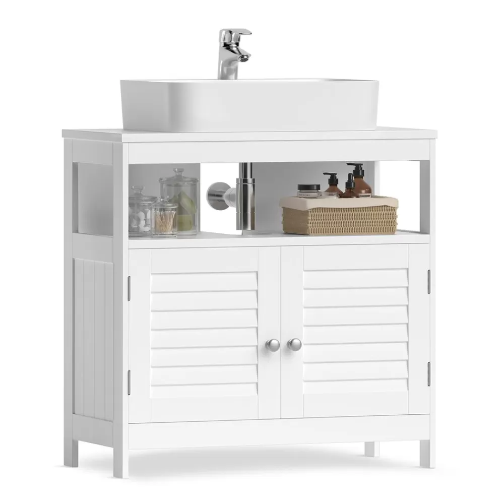 New SONGMICS Waschbeckenschrank mit Lamellentüren Weiβ