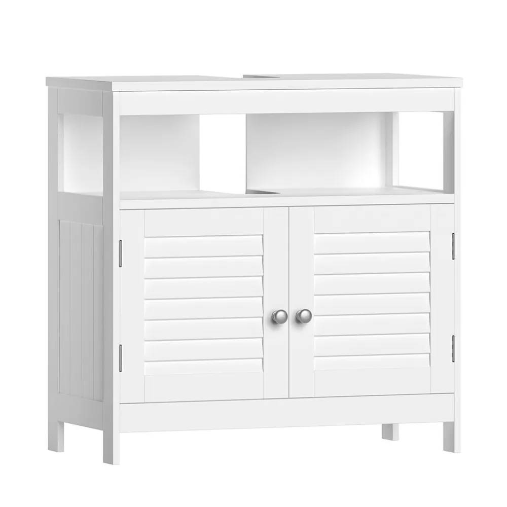 New SONGMICS Waschbeckenschrank mit Lamellentüren Weiβ