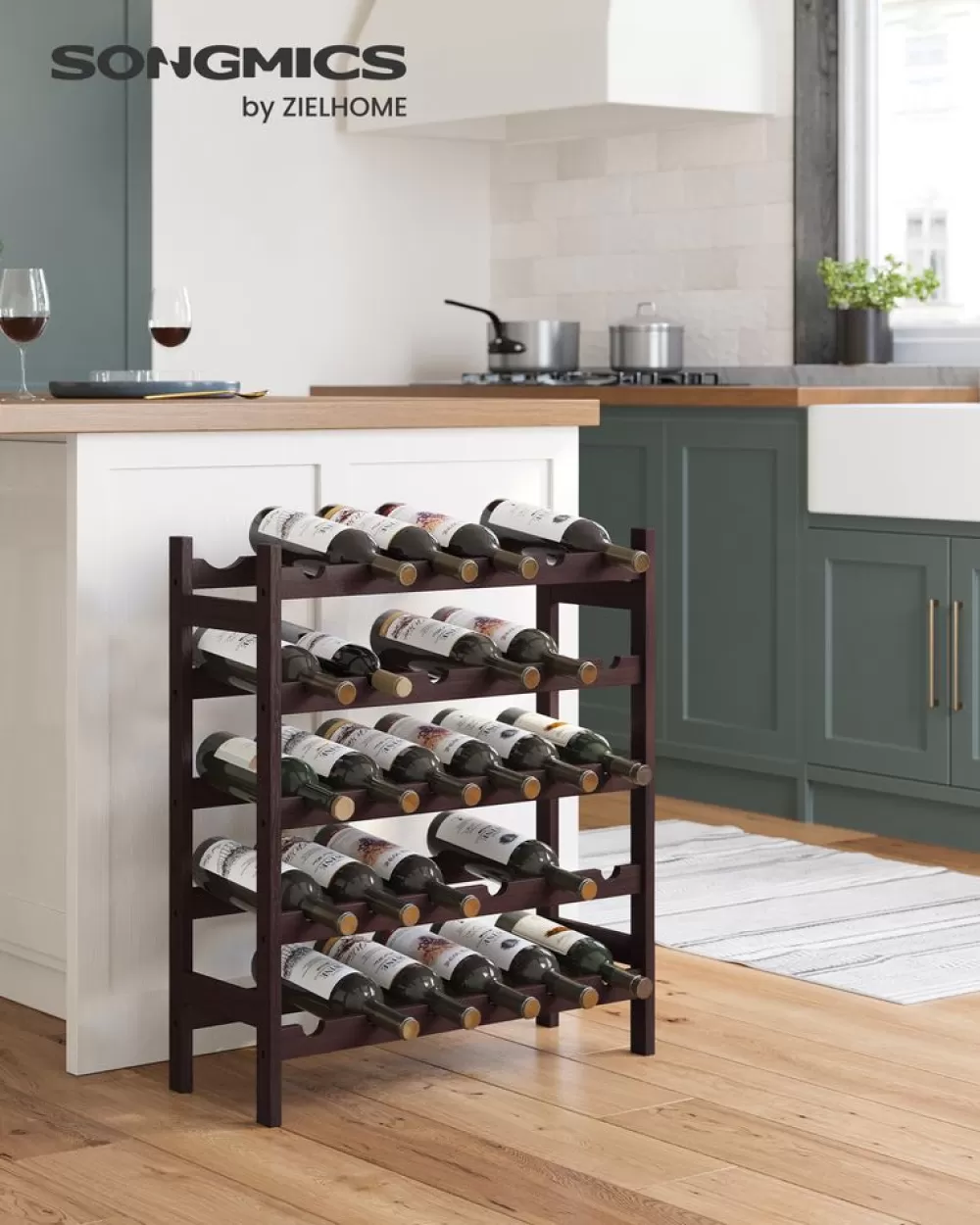 New SONGMICS Weinregal mit 5 Ebenen aus Bambus Espressobraun