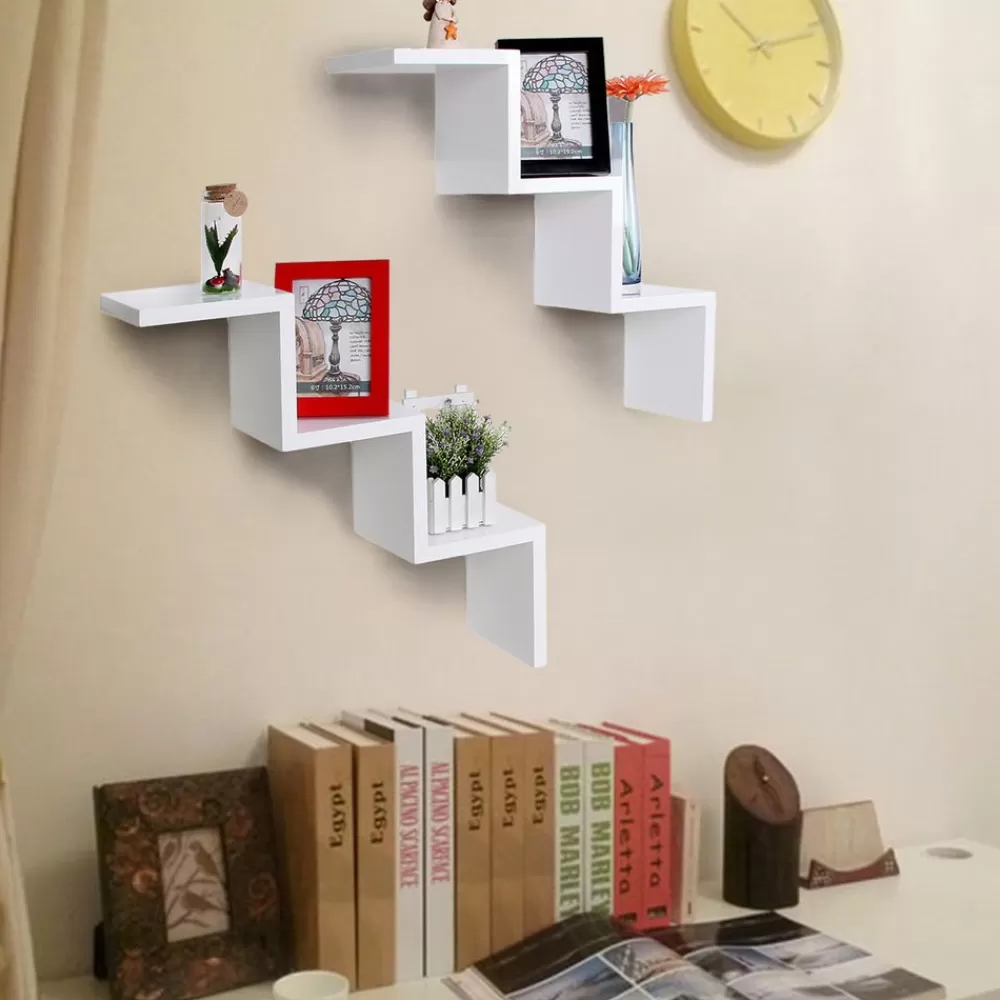 wellenfrmige_wandregale_er_set_wei_3.webp Store SONGMICS Wellenförmige Wandregale 2er Set Weiß