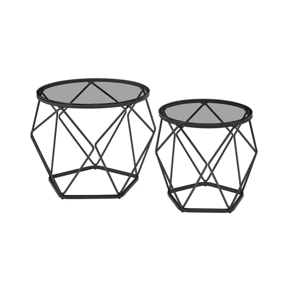 Best Sale SONGMICS Wohnzimmertisch 2er Set modern schiefergrau-tintenschwarz
